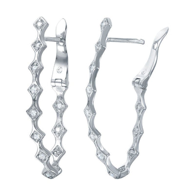 Sterling Silver Rhodium Plated Fancy Clear Cz Hinged Scalloped Earring