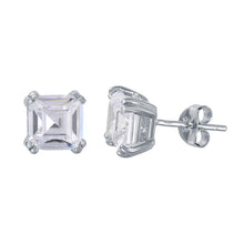 Load image into Gallery viewer, Sterling Silver Nickel Free Rhodium Plated Square Solitaire Shaped Stud Earrings With CZ Stone