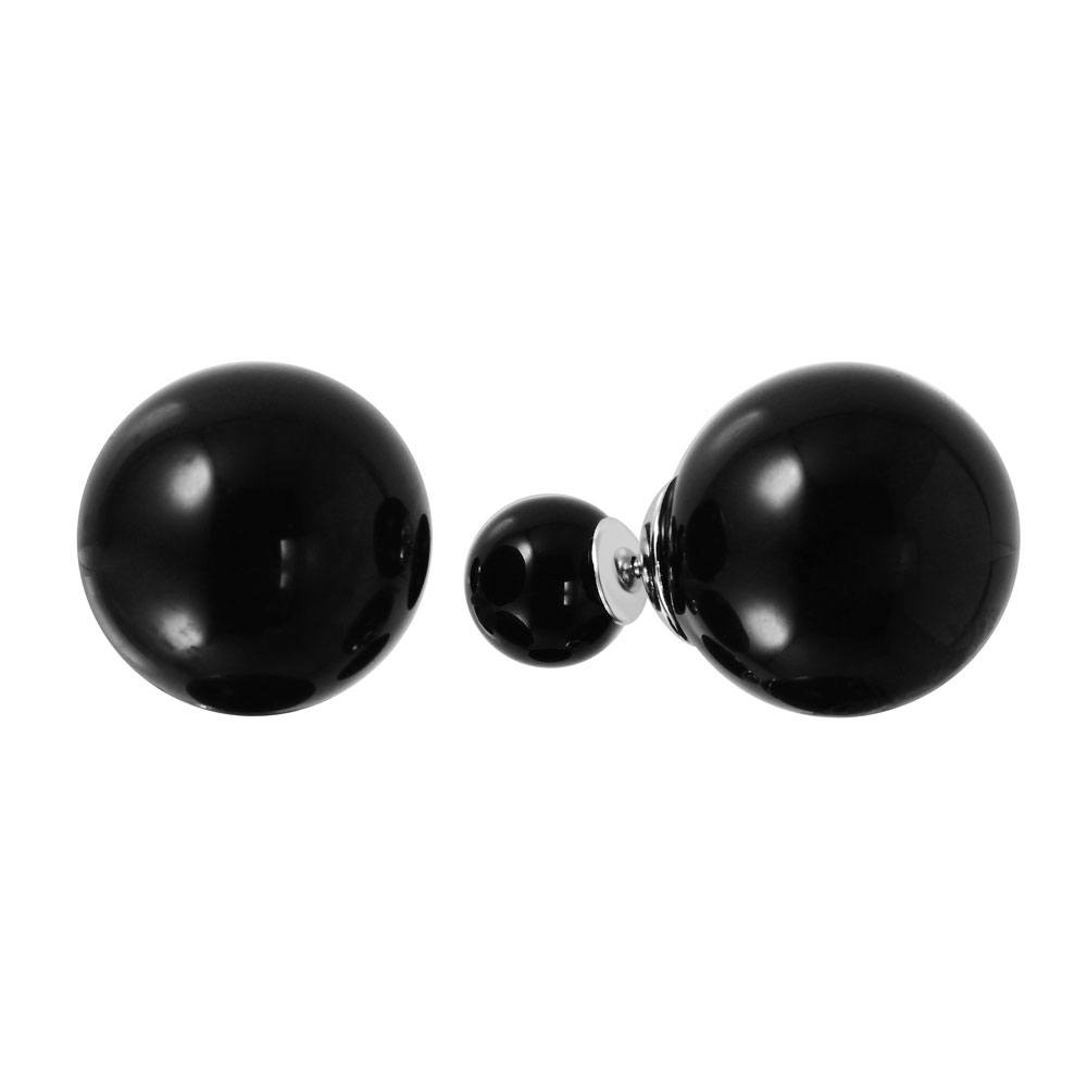 Sterling Silver Rhodium Plated Trendy Synthetic Black Pearl with Pearl Back Stud Earring