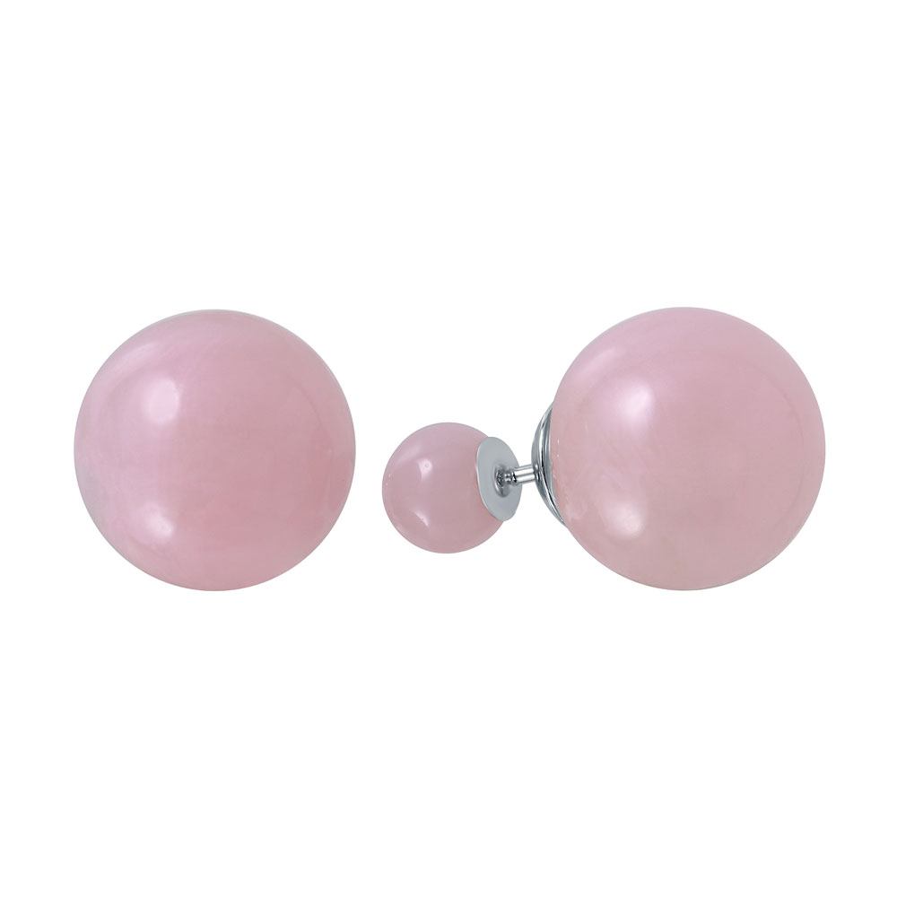 Sterling Silver Rhodium Plated Trendy Synthetic Pink Pearl with Pearl Back Stud Earring