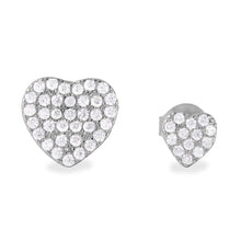 Load image into Gallery viewer, Sterling Silver Rhodium Plated CZ Encrusted Small And Large Heart Earrings