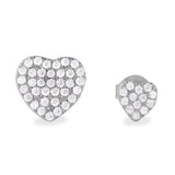 Sterling Silver Rhodium Plated CZ Encrusted Small And Large Heart Earrings