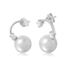 Load image into Gallery viewer, Sterling Silver Rhodium Plated Hanging Synthetic Pearl Earring with Cubic Zirconia Stones