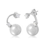 Sterling Silver Rhodium Plated Hanging Synthetic Pearl Earring with Cubic Zirconia Stones