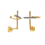 Sterling Silver Gold Plated Climbing Cross Earrings With Blue CZ Stones