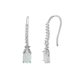 Sterling Silver Rhodium Plated Oval Opal Dangling Earrings With CZ Stones