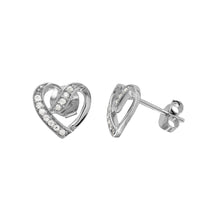 Load image into Gallery viewer, Sterling Silver Rhodium Plated Open Overlap Heart Shaped Stud Earrings With CZ Stones