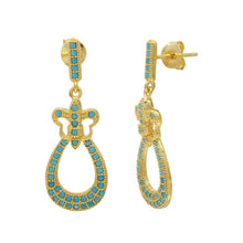 Load image into Gallery viewer, Sterling Silver Gold Plated Turquoise Stone Filigree Shape Dangling Earrings