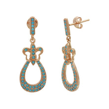 Load image into Gallery viewer, Sterling Silver Rose Gold Plated Turquoise Stone Filigree Shape Dangling Earrings