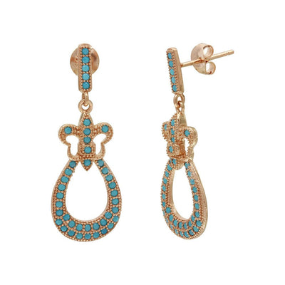 Sterling Silver Rose Gold Plated Turquoise Stone Filigree Shape Dangling Earrings