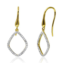 Load image into Gallery viewer, Sterling Silver Gold Plated Open Pear Shape Dangling Earrings With CZ Stones