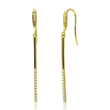 Load image into Gallery viewer, Sterling Silver Gold Plated Bar Shape Dangling Earrings With CZ Stones