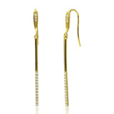 Sterling Silver Gold Plated Bar Shape Dangling Earrings With CZ Stones