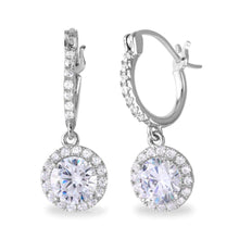 Load image into Gallery viewer, Sterling Silver Rhodium Plated Dangling Micro Pave Round Shaped Huggie Earrings With CZ Stones
