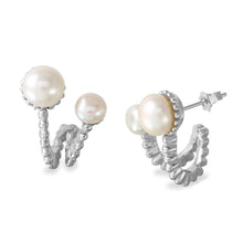 Load image into Gallery viewer, Sterling Silver Rhodium Plated Two Folded Fresh Water Pearl Earrings