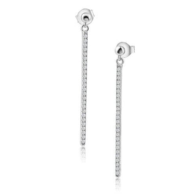Sterling Silver Rhodium Plated Dangling Bar Earrings