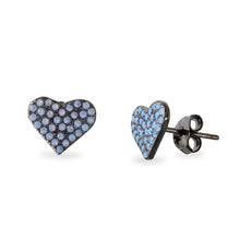 Load image into Gallery viewer, Sterling Silver Black Rhodium Plated Heart Earrings With Round Blue CZ