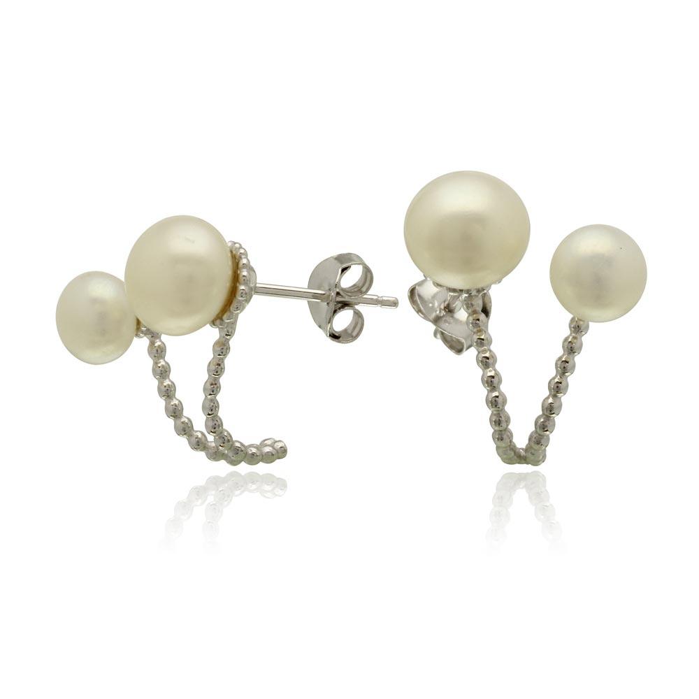 Sterling Silver Rhodium Plated Folded Fresh Water Pearl Earrings