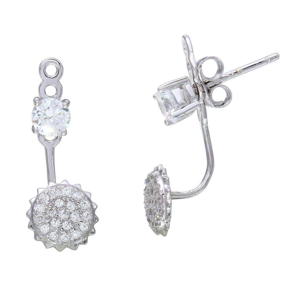 Sterling Silver Rhodium Plated Sunflower Shaped Hanging Earrings With CZ Stones