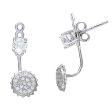 Load image into Gallery viewer, Sterling Silver Rhodium Plated Sunflower Shaped Hanging Earrings With CZ Stones