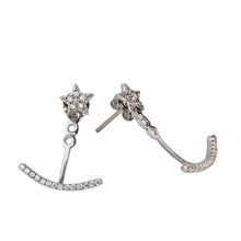 Load image into Gallery viewer, Sterling Silver Rhodium Plated Star With Half CZ Crescent Earrings