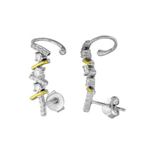 Load image into Gallery viewer, Sterling Silver Two Toned Rhodium And Gold Plated Climbing Earrings With CZ Stones