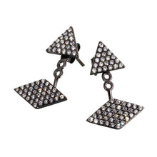 Load image into Gallery viewer, Sterling Silver Rhodium Plated Encrusted Multi Shape Hanging Stud Earrings With CZ Stones