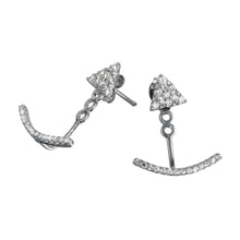 Load image into Gallery viewer, Sterling Silver Rhodium Plated Triangle Stud And Curve Hanging Shaped Earrings With CZ Stones