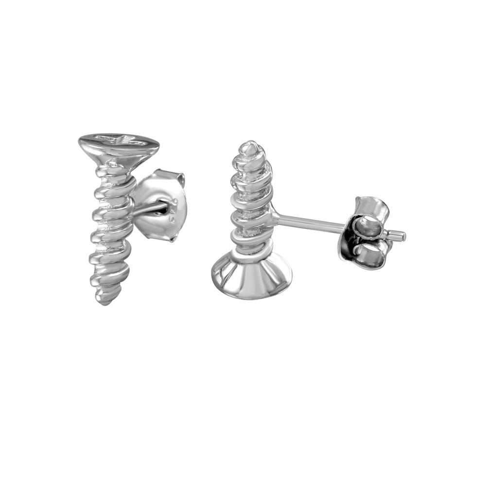 Sterling Silver Rhodium Plated Screw Shaped Earrings