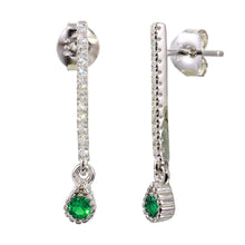 Load image into Gallery viewer, Sterling Silver Rhodium Plated Green CZ Bar Drop Shaped Earrings