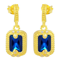 Load image into Gallery viewer, Sterling Silver Gold Plated Blue Rectangle Dangling Earrings