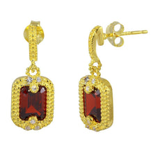 Load image into Gallery viewer, Sterling Silver Gold Plated Red Rectangle Shaped Dangling Earrings