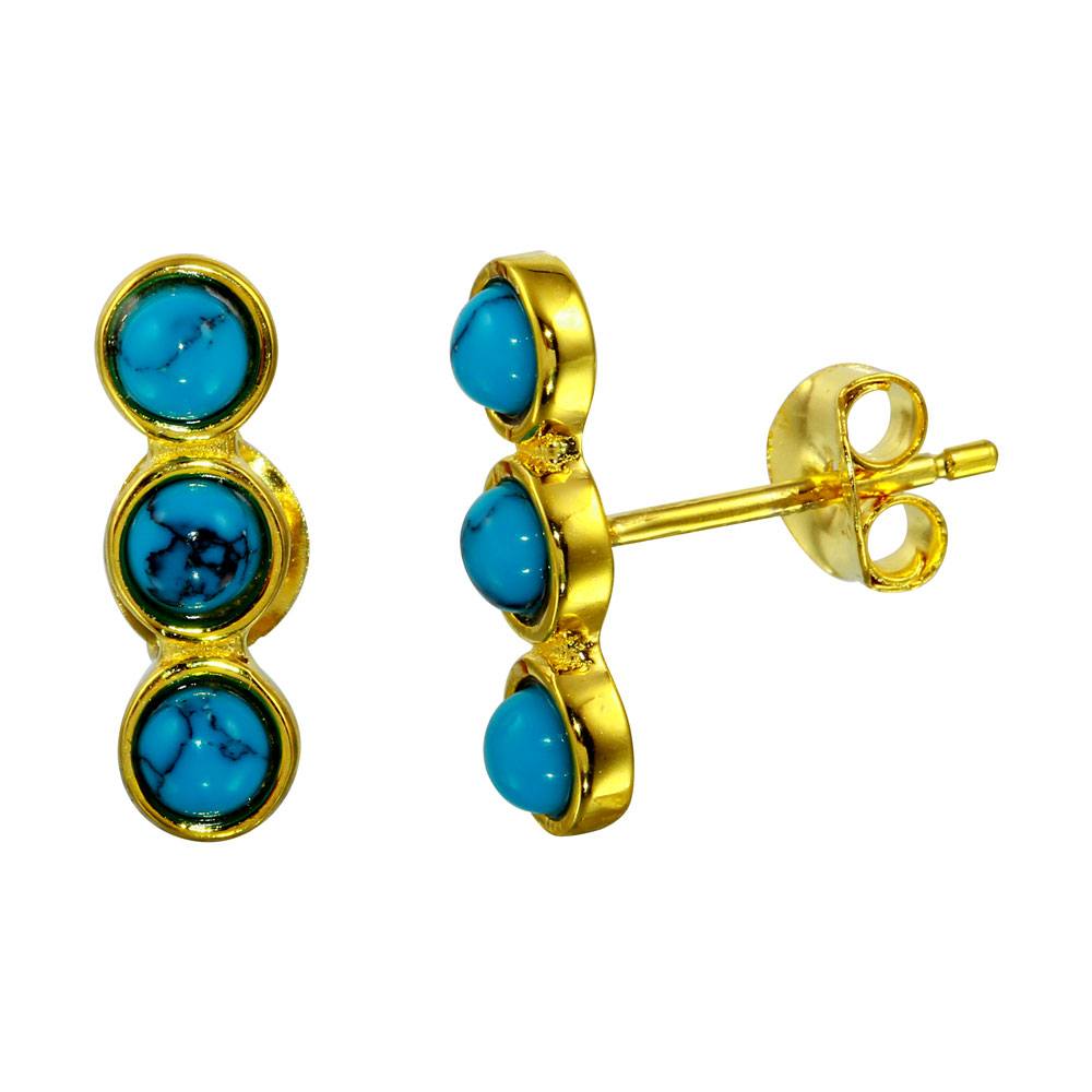Sterling Silver Gold Plated Turquoise Three Round Climbing Earrings