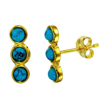 Load image into Gallery viewer, Sterling Silver Gold Plated Turquoise Three Round Climbing Earrings