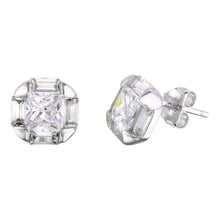 Load image into Gallery viewer, Sterling Silver Rhodium Plated Rhombus Shaped Stud Earrings With CZ Stones