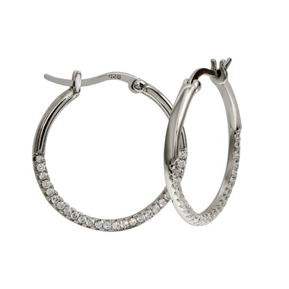 Sterling Silver Rhodium Plated Outside CZ Hoop Earrings