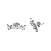 Load image into Gallery viewer, Sterling Silver Rhodium Plated Pear Shaped Stud Earrings With CZ Stones