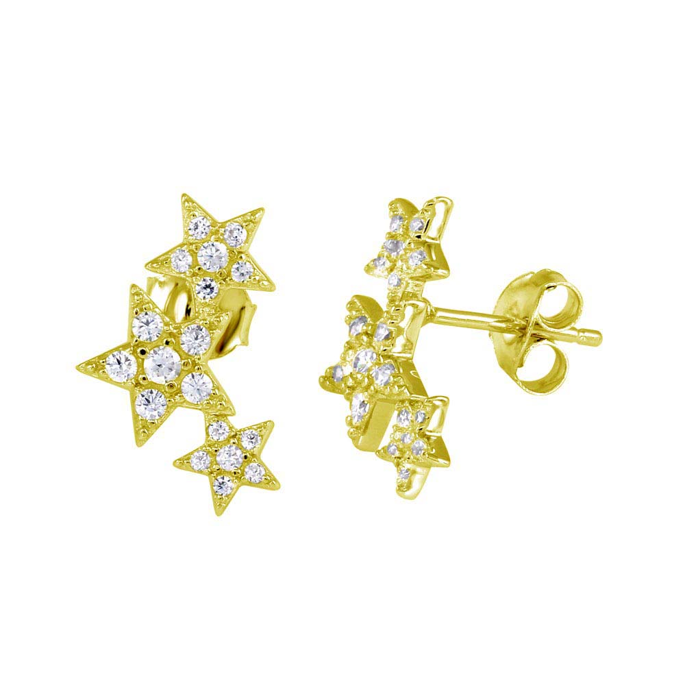 Sterling Silver Gold Plated Three Star Stud Earrings
