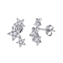 Load image into Gallery viewer, Sterling Silver Three Star Stud Earrings With Clear CZ