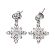 Load image into Gallery viewer, Sterling Silver Rhodium Plated Drop Snowflake Earrings With CZ Stones