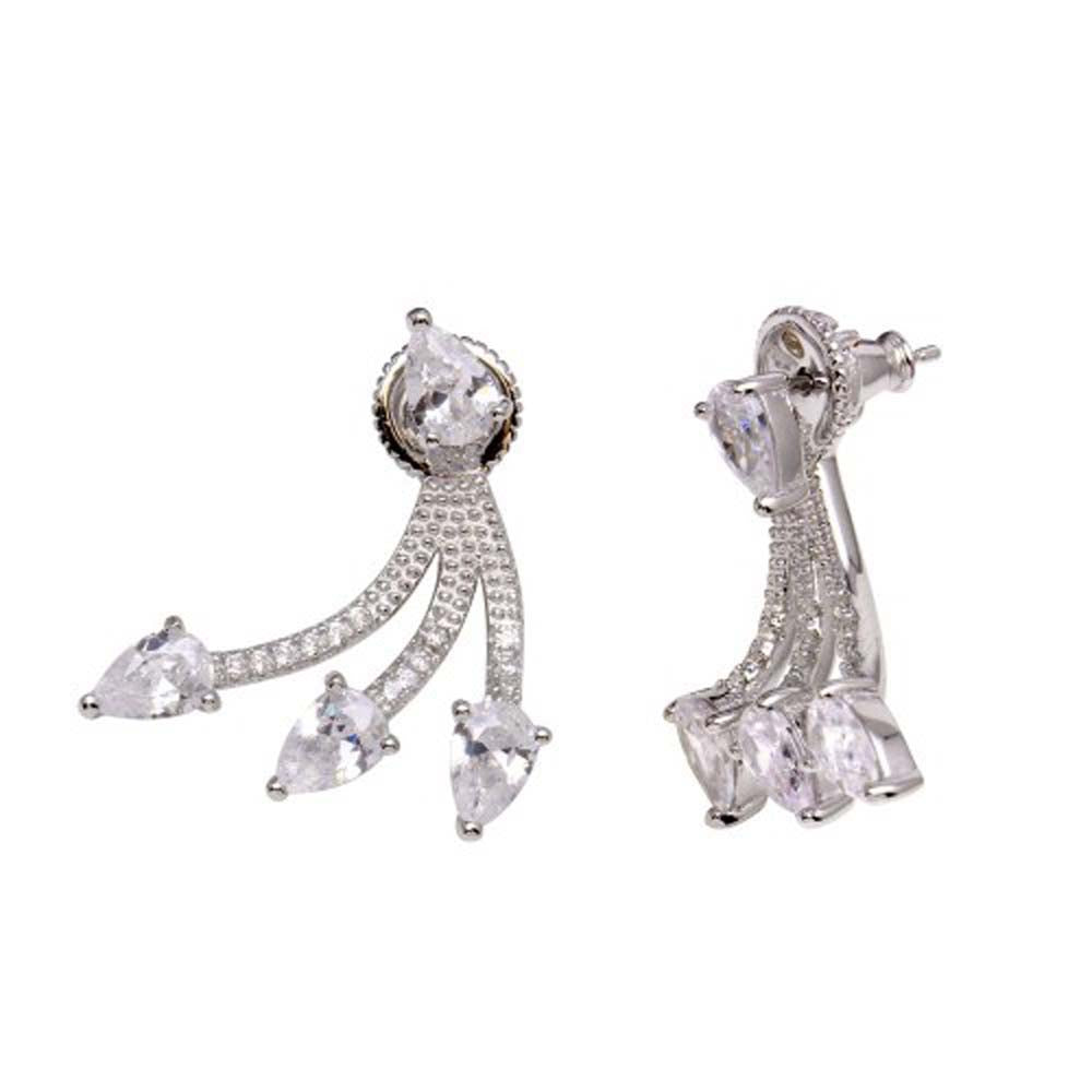 Sterling Silver Rhodium Plated Front And Back CZ Earrings