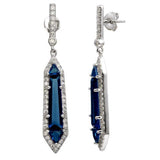 Sterling Silver Rhodium Plated Dangling Blue And Clear CZ Earrings