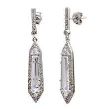 Load image into Gallery viewer, Sterling Silver Rhodium Plated Dangling Clear CZ Earrings