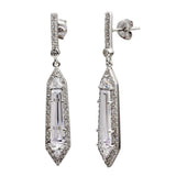 Sterling Silver Rhodium Plated Dangling Clear CZ Earrings