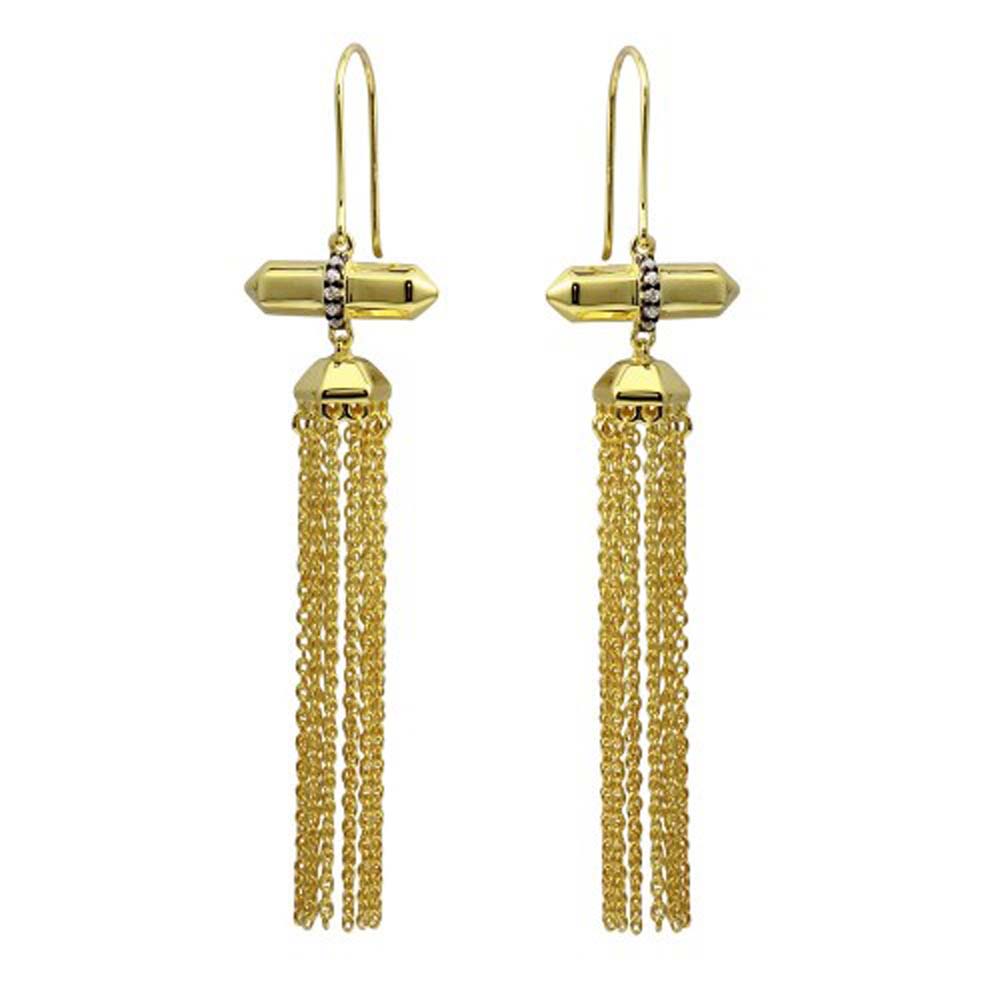 Sterling Silver Gold Plated Tassel Earrings With CZ Stones