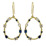 Sterling Silver Gold Plated Open Oval Hoop Earrings With Blue And Clear CZ