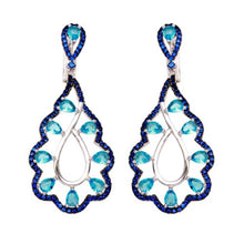 Load image into Gallery viewer, Sterling Silver Rhodium Plated Teal And Blue CZ Teardrop Earrings