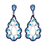 Sterling Silver Rhodium Plated Teal And Blue CZ Teardrop Earrings