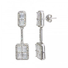 Load image into Gallery viewer, Sterling Silver Rhodium Plated Dangling Bar And Square With CZ Earrings