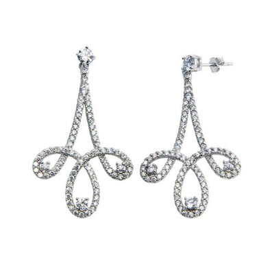 Sterling Silver Rhodium Plated Dangling Curvy Earrings with CZ